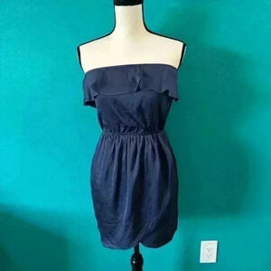 Lush Vintage dark blue satin looking strapless dress in size xs